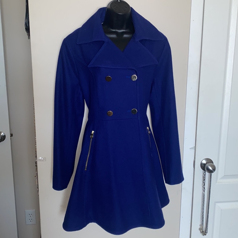 Apt 9 Blue Flare Pea Coat with gold buttons size XL